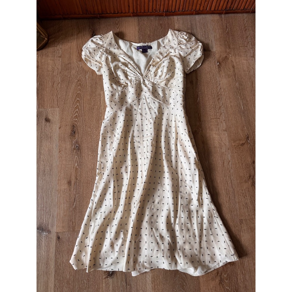 Ralph Lauren Collection Vintage Purple Label Cream Black Midi Silk Dress Size 8